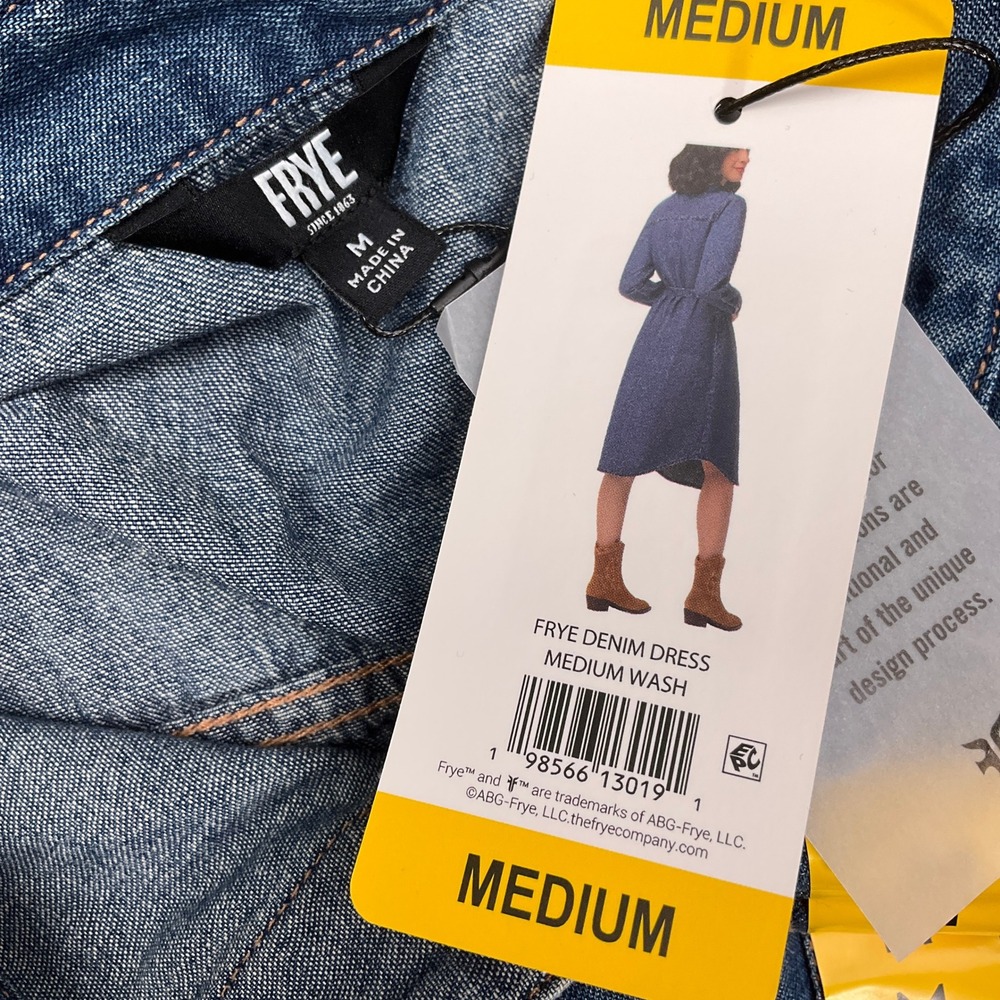 Frye Shirt‎ Dress Womens Medium Blue Western Americana Country Belt Midi Denim - Picture 5 of 11